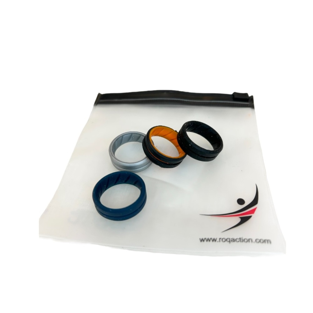 Roqaction Silicone Ring Set - Black, Blue, Silver, Orange